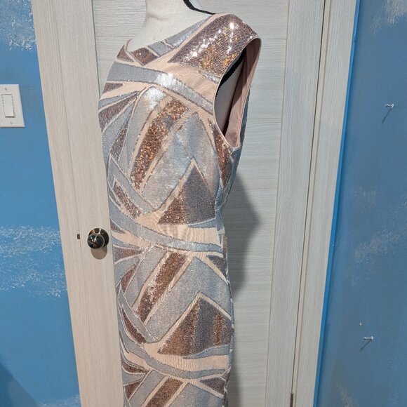 Vince Camuto Beige and Gold Sequin Midi Dress - Picture 4 of 11